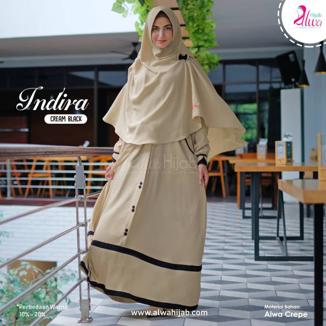 GAMIS INDIRA SET CREAM BLACK II  ALWA HIJAB