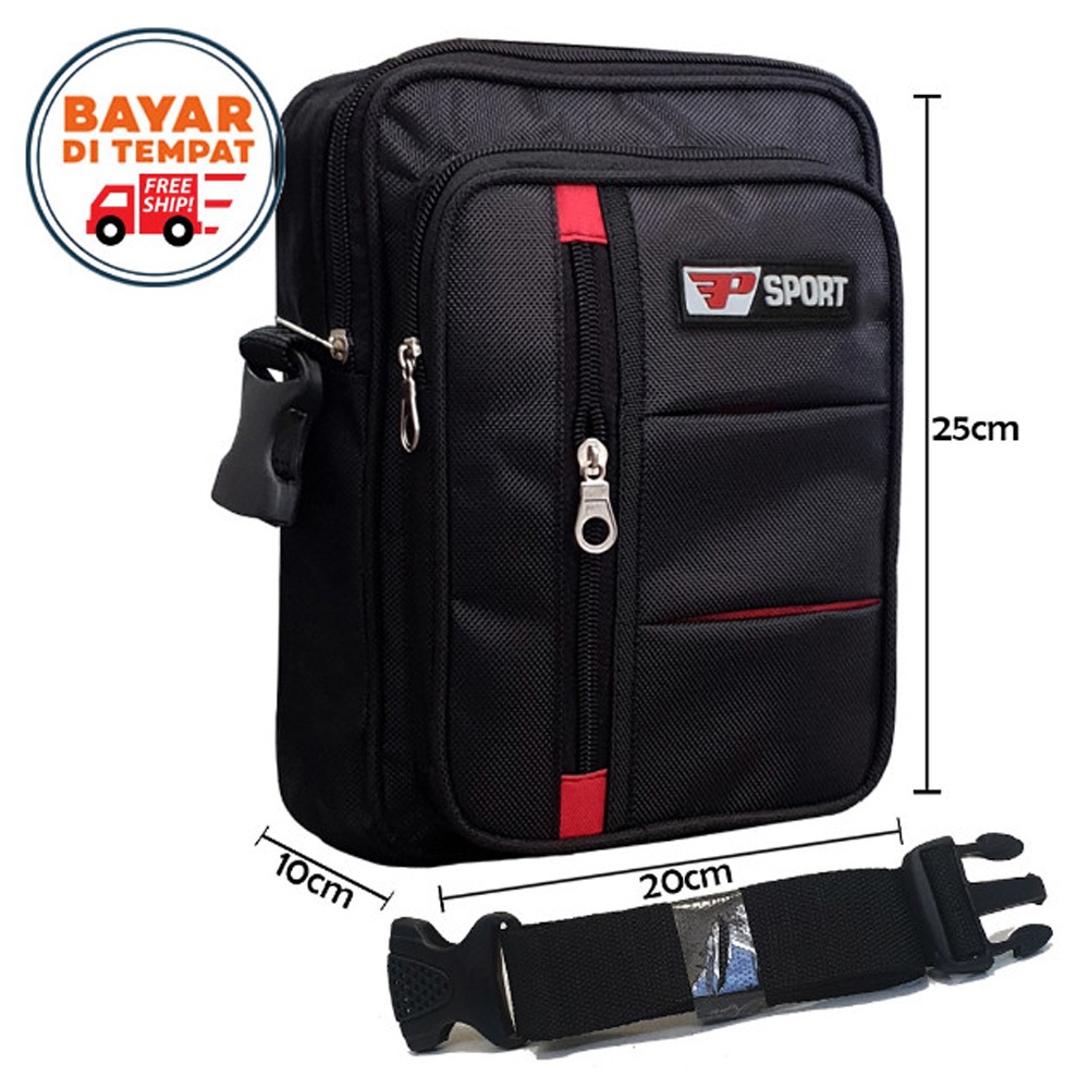 SHOPEE 6.6 SUPER SALE!! Tas Slempang SPORT Bahan Nylon Tas Selempang Pria S-300 Crossbody Bag 8 inch Tas hangout tas HP Tas Smartphone #Black