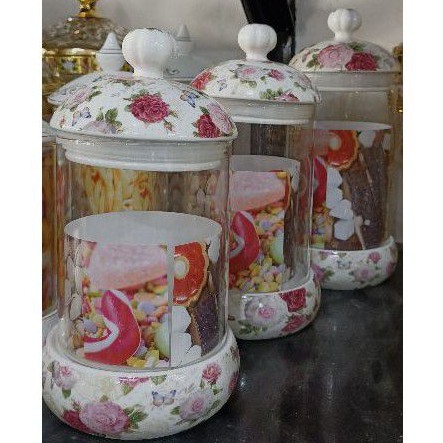 Toples kaca keramik set 3pcs/ gelok kue kering