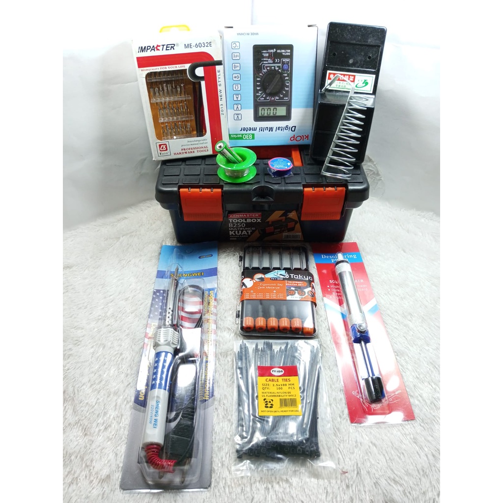 Alat Solder listrik  SOLDER Amerika 40Watt / Tatakan / Multitester Digital / Obeng Set 32 in 1 / Tim