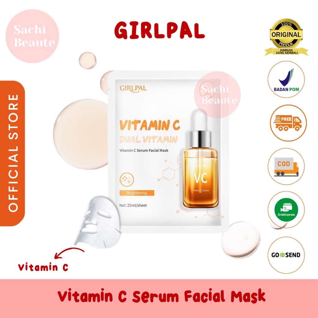 GIRLPAL Vitamin C Serum Face Sheet Mask Brightening / Masker Wajah Facial Skincare Girl Pal BPOM