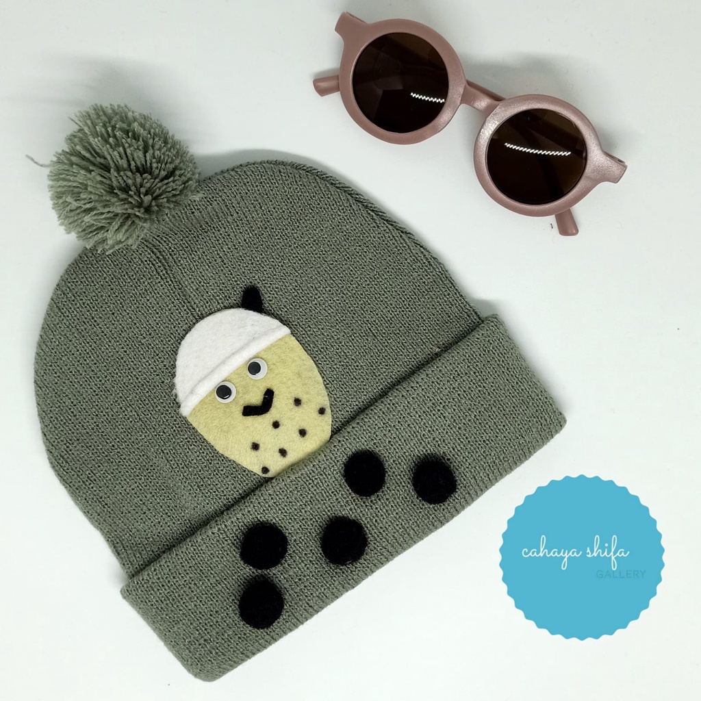 KUPLUK BAYI BOTOL BOBA POMPOM / BEANIE HAT BABY BOTTLE BOBA UNISEX