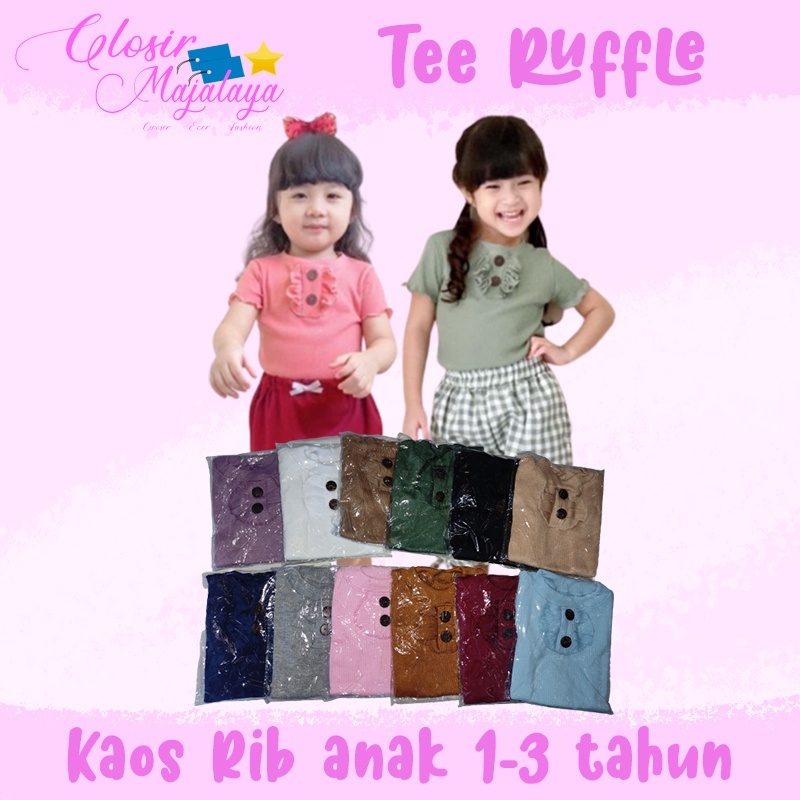 Baju anak perempuan ruffle kancing 1-4 tahun / kaos rib anak