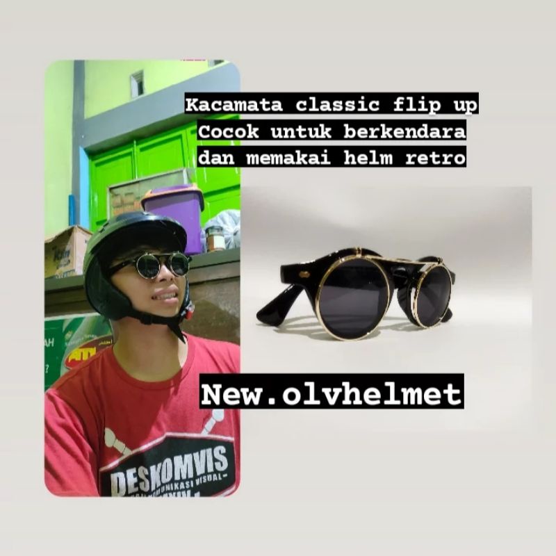 KACAMATA BULAT RETRO FLIP UP FREE BOX