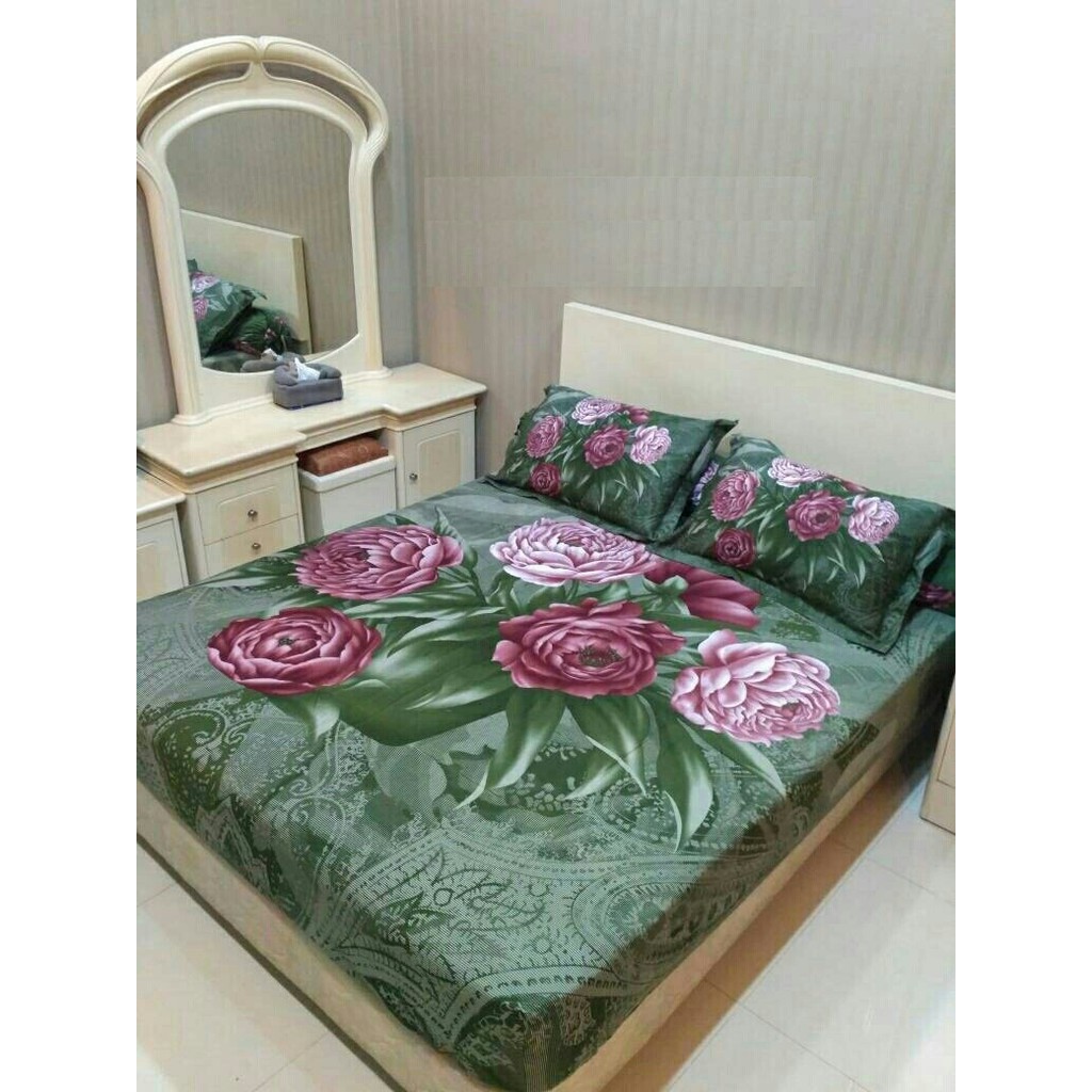 Sprei Motif Bunga Hijau | Sprei Jepang | Sprei Kasur