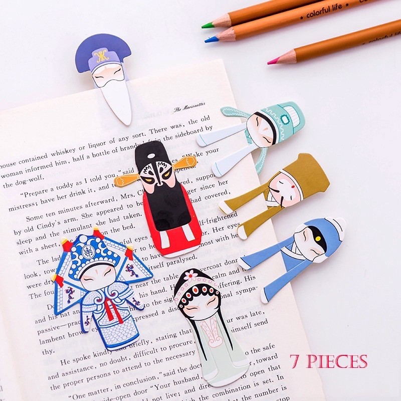 

delunashop/Set 7Pcs Pembatas Buku dengan Bahan Kertas dan Gambar wayang Opera Bergaya Chinese