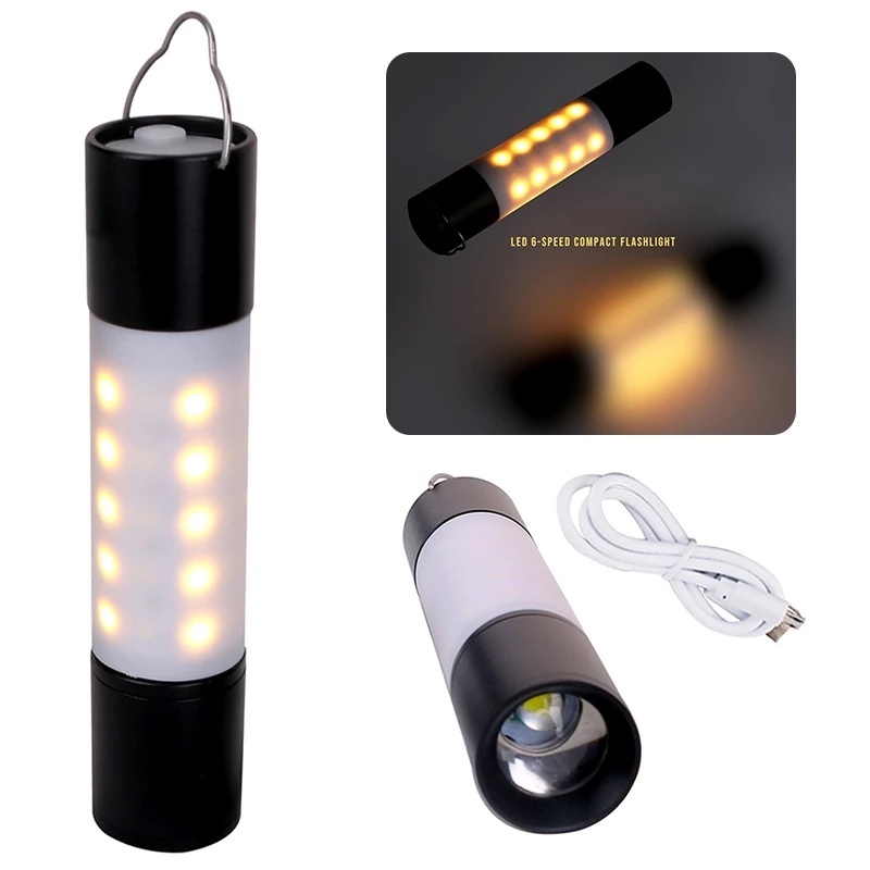 Lampu Senter LED Portable Usb Rechargeable / Zoomable Untuk Camping