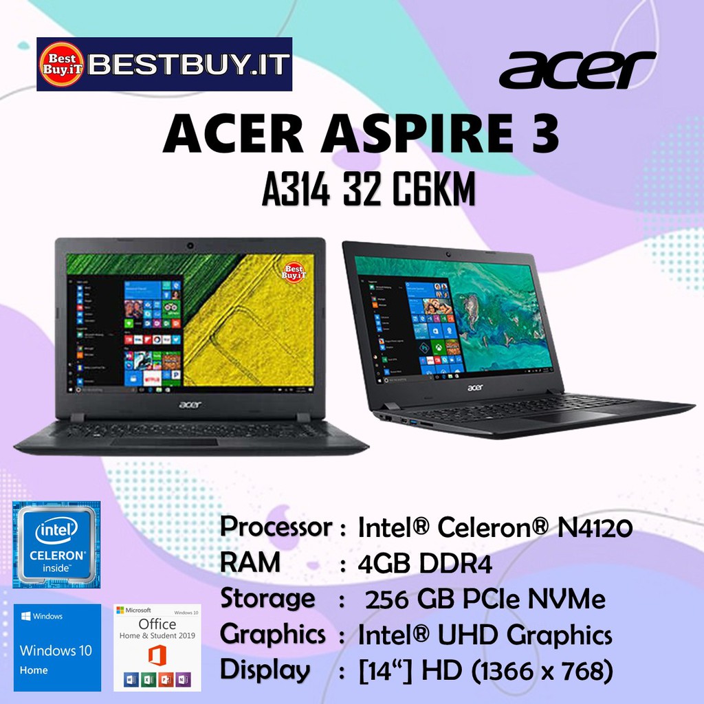 Laptop Acer Aspire 3 A314 -32 C6KM N4120 4GB 256ssd W10 OHS 14"