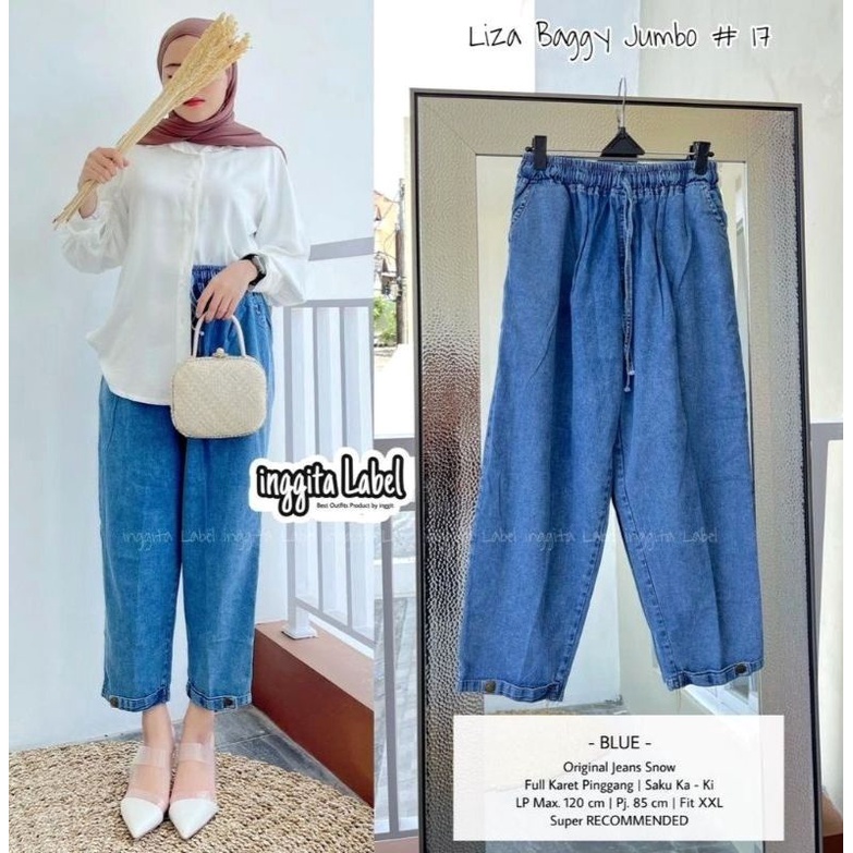 celana boyfriend baggy jeans variasi kancing bawah kain denim original