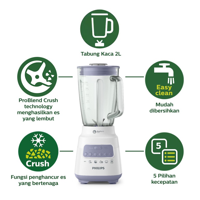 PHILIPS HR-2222 Blender Glass 2 Liter 350 Watt