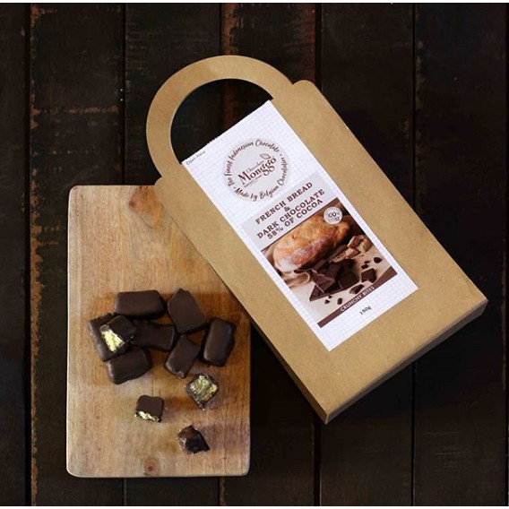 

Cokelat Monggo French Bread Coated in Dark Chocolate with 58% of Cocoa.