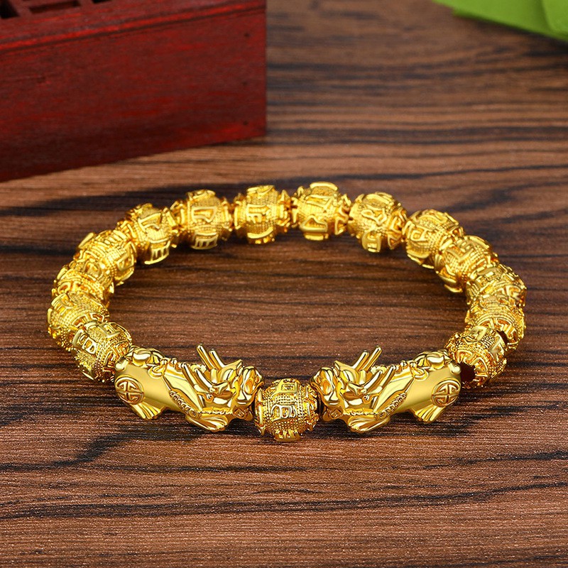 Gelang Pixiu Emas 3D Pria / Gelang manik-manik batu akik Buddha