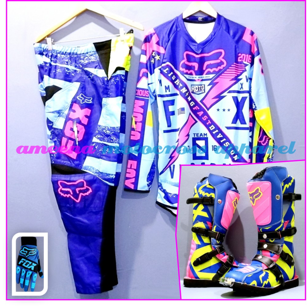 Jerseyset Cross, Sepatu Trail &amp; Sarung Tangan Motocross Fullset - JSG005A