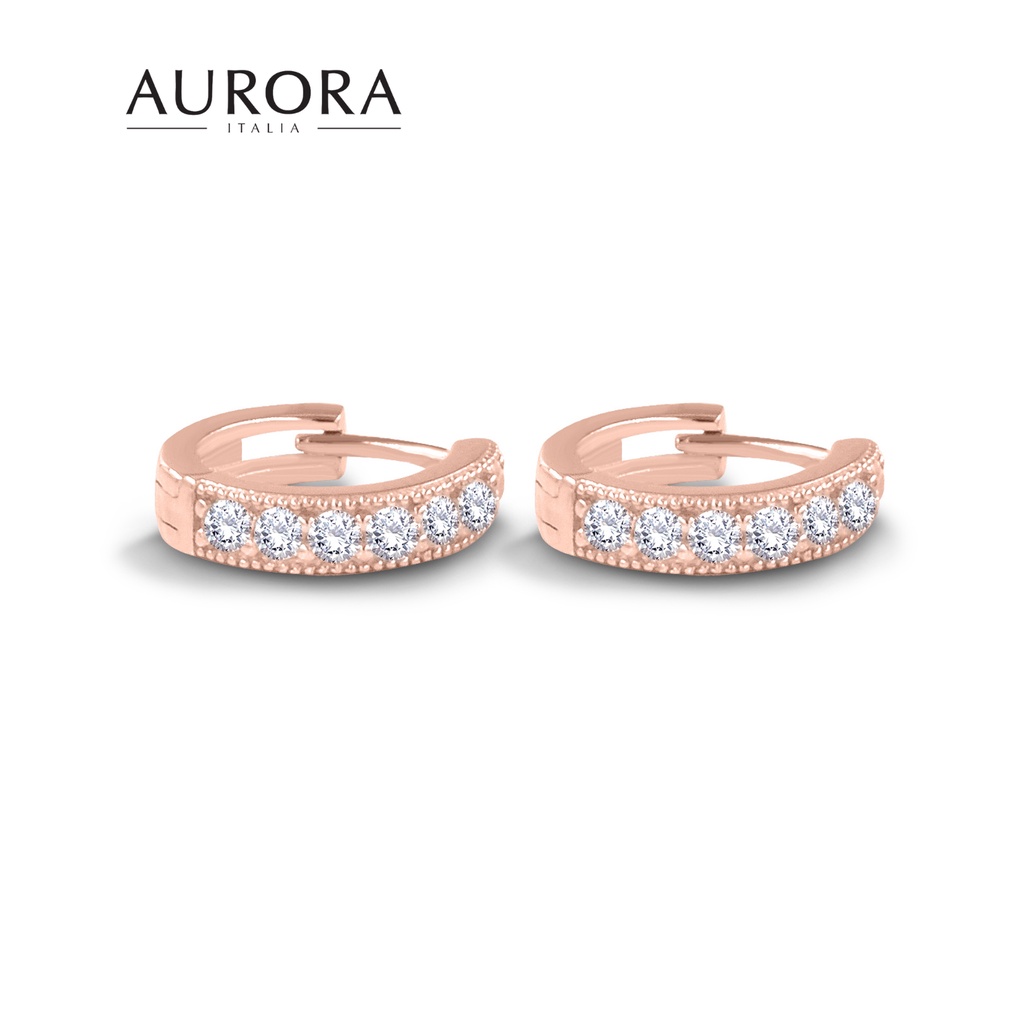 Anting Aurora Italia - Auroses Six-Prong Stud Earrings (Rose Gold) - 18K White Gold Plated