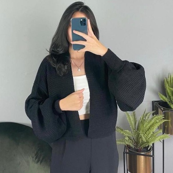 CARDIGAN RAJUT OVERSIZE  TEBAL TANGAN BALON/CARDIGAN BATWING RAJUT OVERSIZE WANITA CROP TANGAN BALON