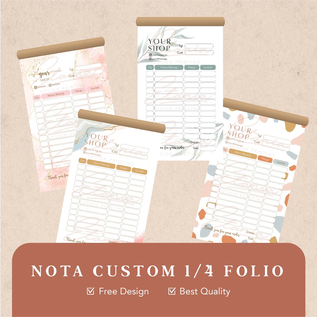 

Nota custom berwarna 1/4 folio nota fullcolor nota olshop nota satuan nota