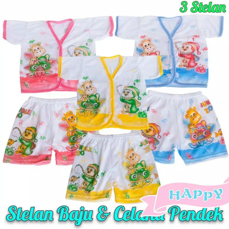 3 PC SETELAN PENDEK Baju Lengan Pendek bayi dan Celana Pendek bayi Stelan bayi 6 pcs 3 set baju bayi warna murah boy girl