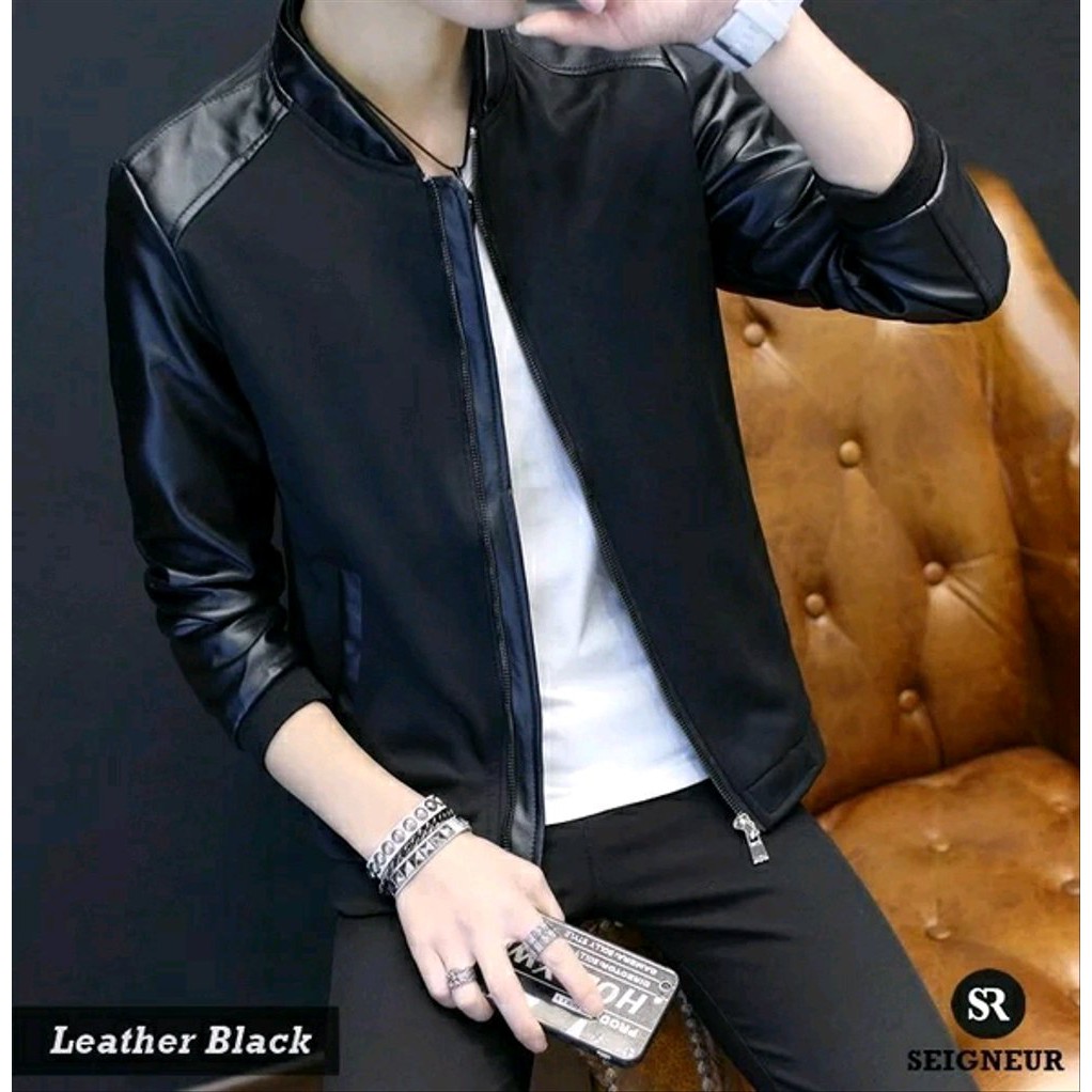 jaket kulit pria,jaket kulit sintetis pria,jaket KULIT pria kombinasi flacee