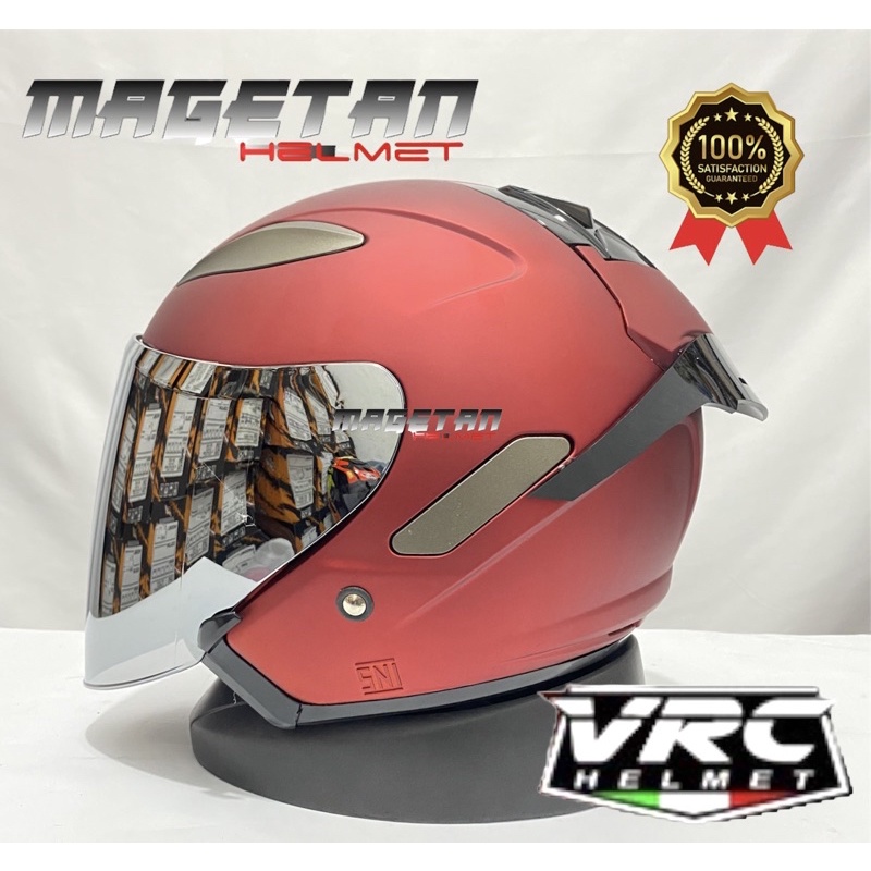 HELM CENTRO VRC SOLID/POLOS (paket ganteng spoiler kaca flat venom iridium)-Marun doff spoiler