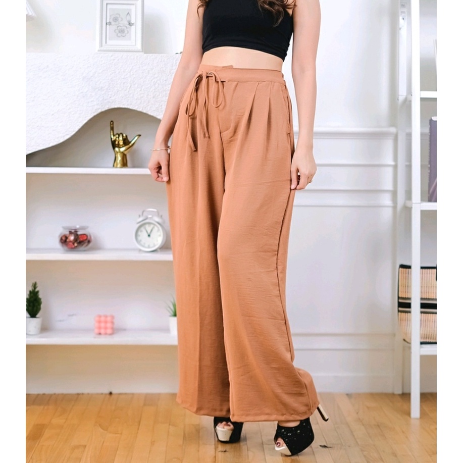 Celana Kulot Crinkle Airflow Premium Highwaist Wanita Loose Cullote Pants Kulot Daily Tali Samping Celana Piknik