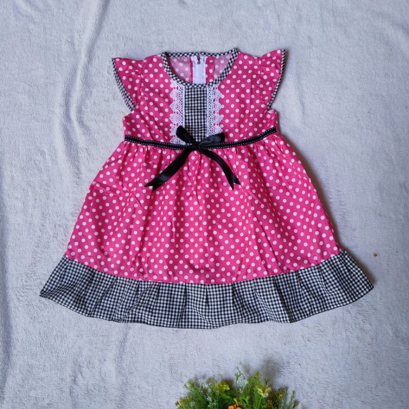 Dress Anak 1 2 tahun gaun anak cewek perempuan polka renda terbaru fatonah shop Gaun Rindu