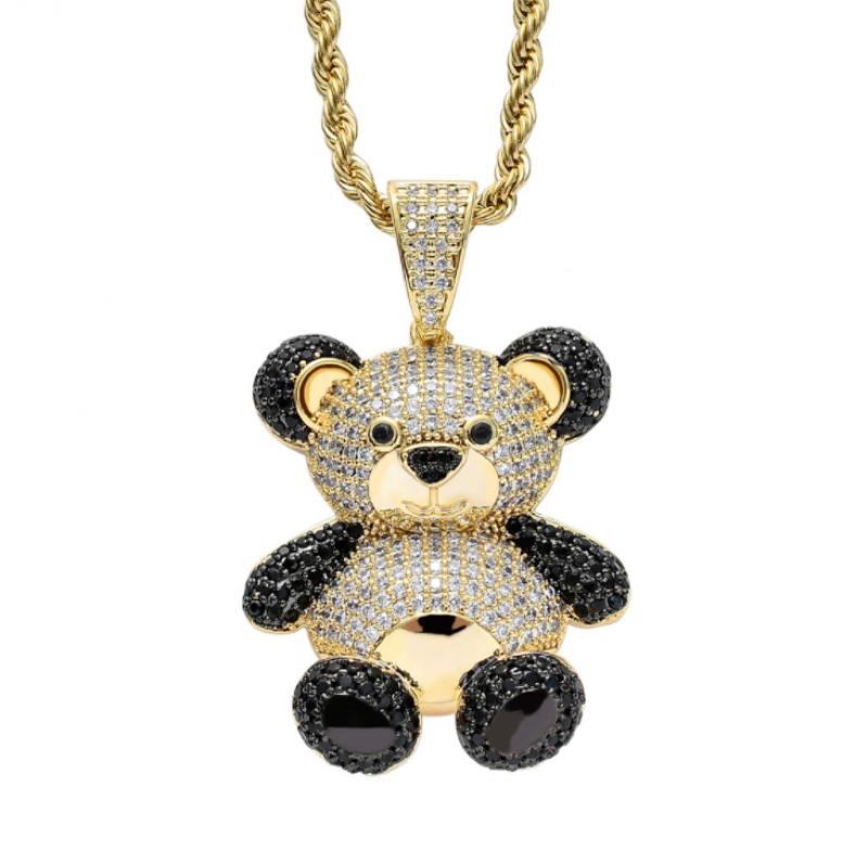 Animal Panda Pendant Shiny Micro Inlaid Zircon Street Hip Hop Jewelry Men's and Women's Necklace