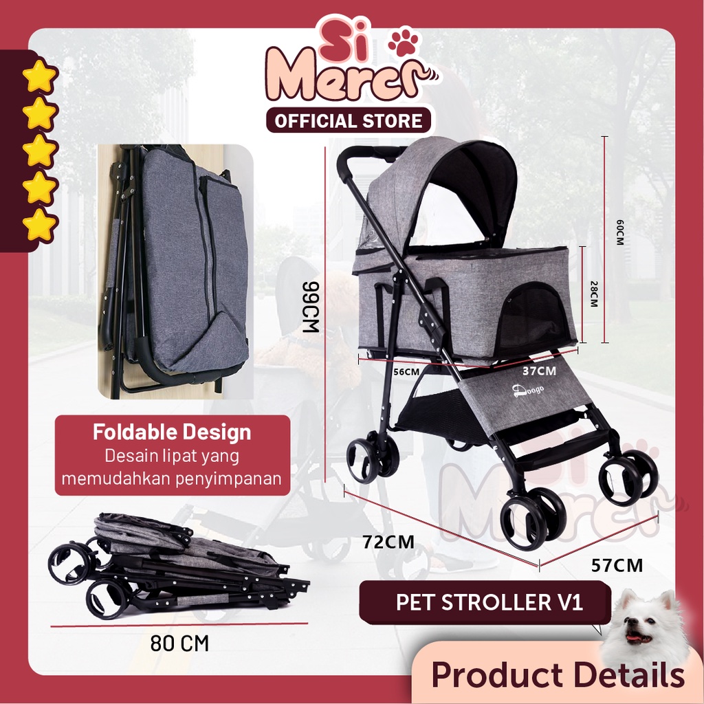 Pet Stroller Anjing Kucing Kereta Dorong PREMIUM | Foldable 4 Roda Dog Stroller Troli Hewan 2 in 1 [SiMerci]