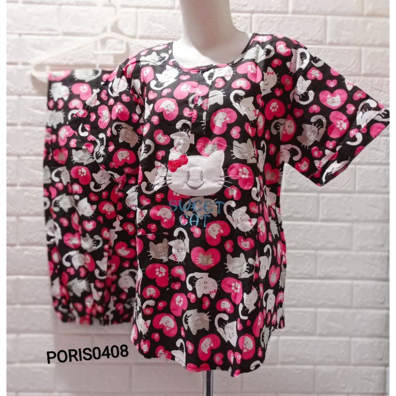 Baju Tidur Piyama HOKI CP Katun wanita (love cat 1)