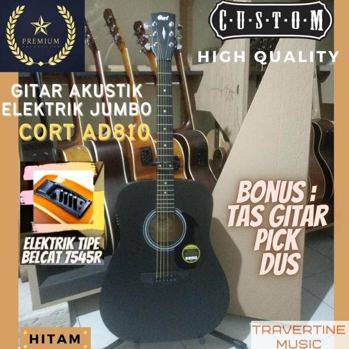 Gitar Akustik Elektrik Jumbo Cort Ad810-Op Hitam Custom With Equalizer Niepsania