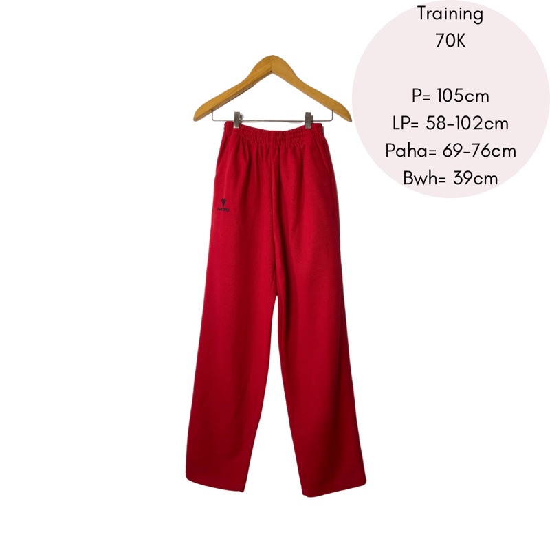 celana training merah kaos trening olahraga baggy second bekas thrift preloved