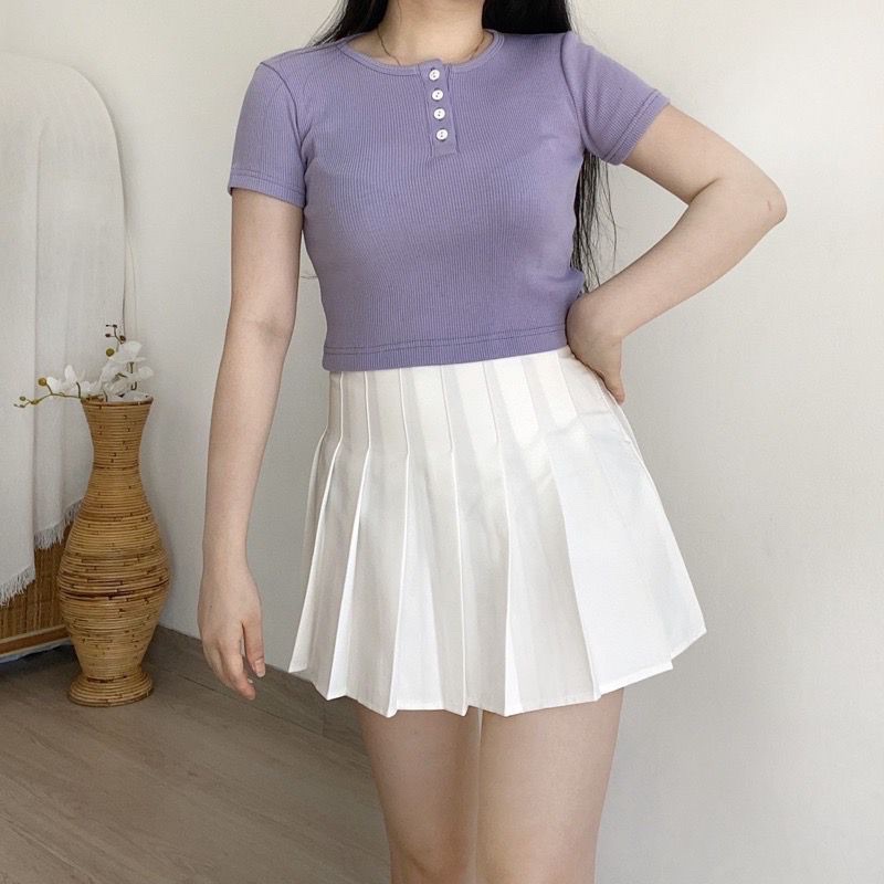 (COD) BUTTON TOP | Atasan Wanita Crop Kancing Hidup | Baju Rajut Terbaru