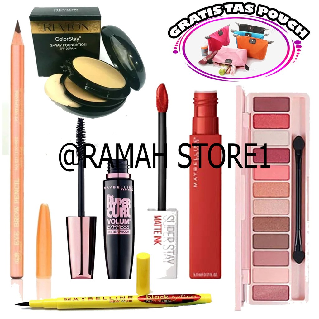 Paket Makeup Wanita Lengkap Murah 1 Paket 6 in 1 / Paket Kosmetik M*ybelline Matte Poreless New Fit 