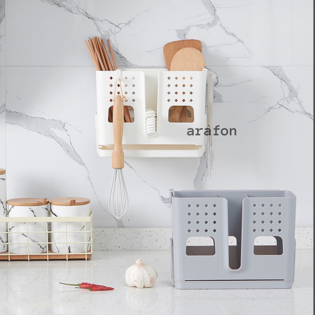 Tempat Sendok tempel Rak dapur Gantung Keranjang Sendok Garpu serbaguna