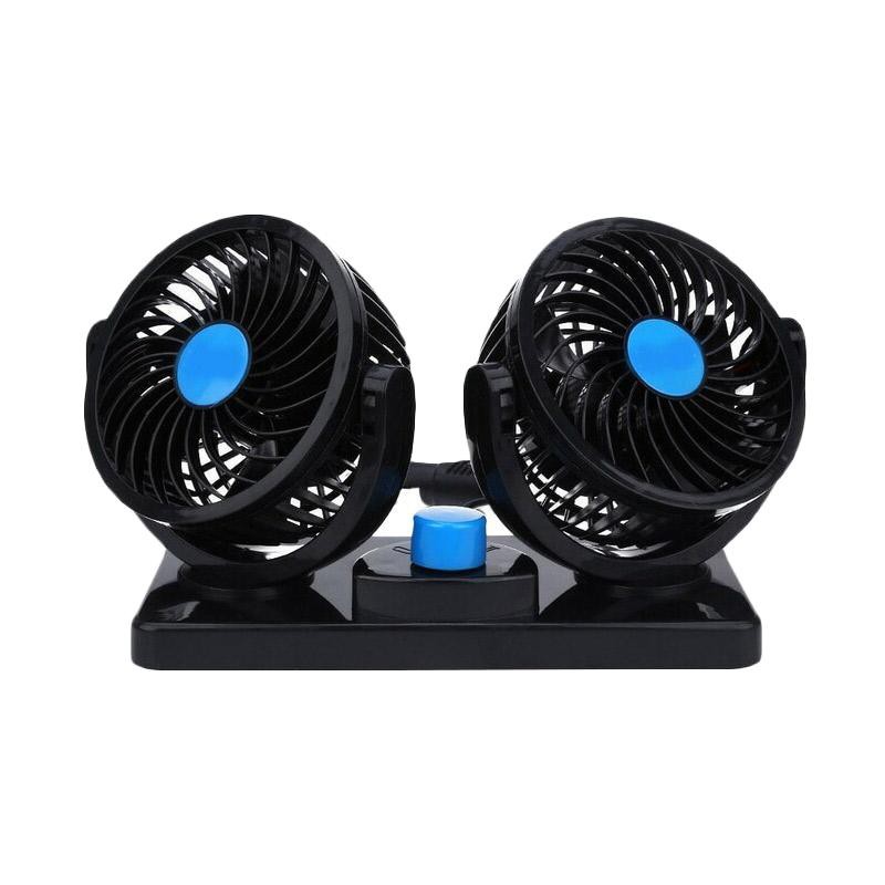 Kipas Angin Double Fan / Kipas Angin Mobil 12 Volt  Headed Fan Mini Fan 360 Degress [SS]