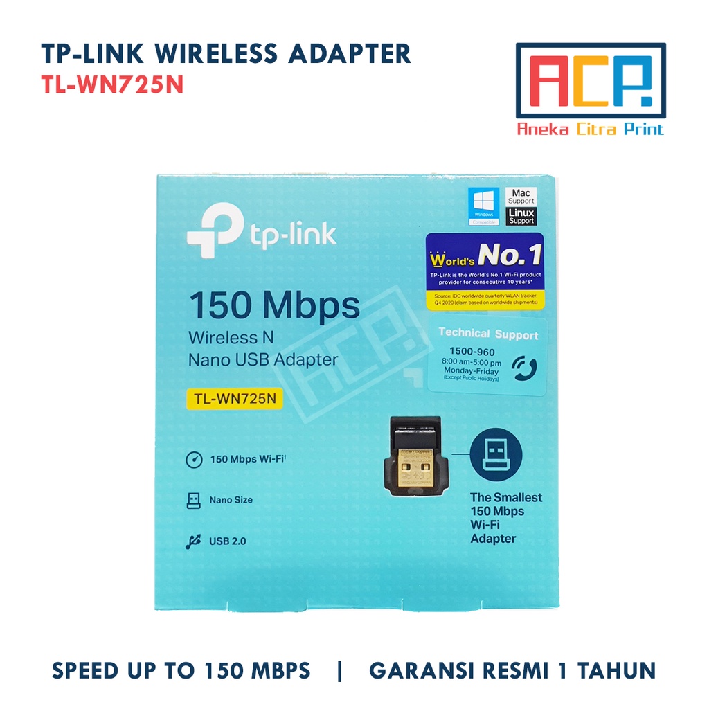 TP-Link TL-WN725N 150 Mbps Wi-Fi USB Adapter Nano Size Wifi Receiver - Garansi Resmi 1 Tahun