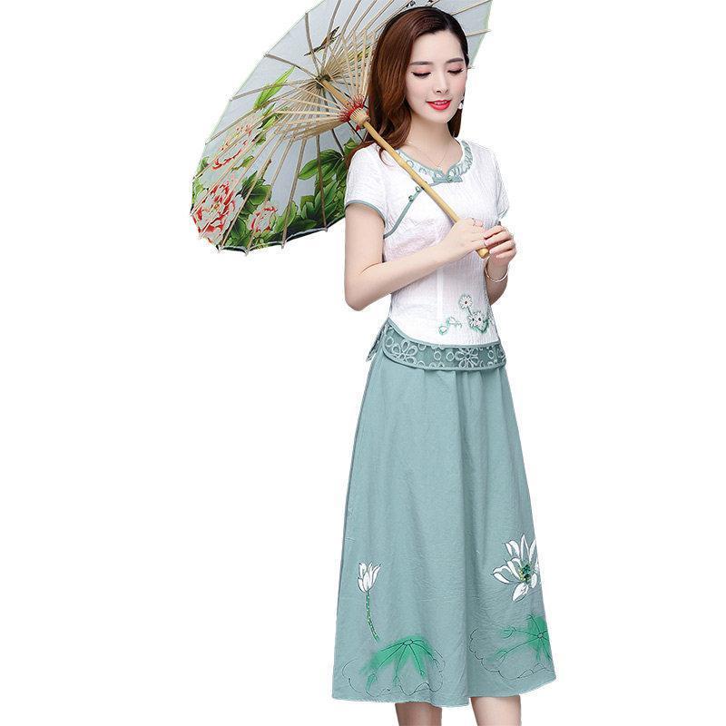 Single / suit large women's 2021 fat mm Chinese style mother Hanfu improved cheongsam dress middle-a