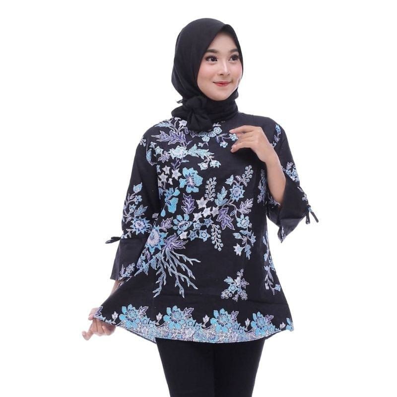 Batik Couple Keluarga Modern Sania Ruffle Ori Ndoro Jowi Dnt Motif cibulan biru-Blouse