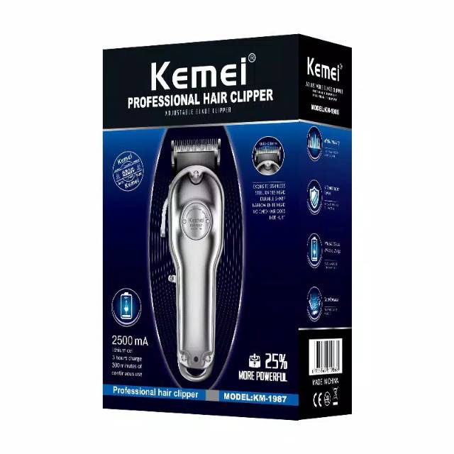 Alat Cukur Rambut Kemei KM-1987 SILVER Hair Clipper Mesin Potong Rambut