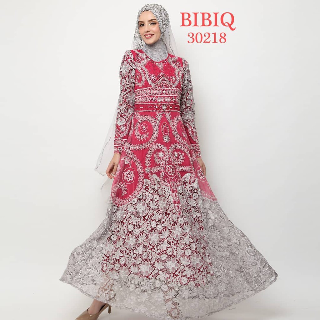 (FANTA) Baju Gamis Pesta Mewah Bibiq 30218 Bibiq Fashion Maxidress Baju Muslim Brokat Bahan Brukat
