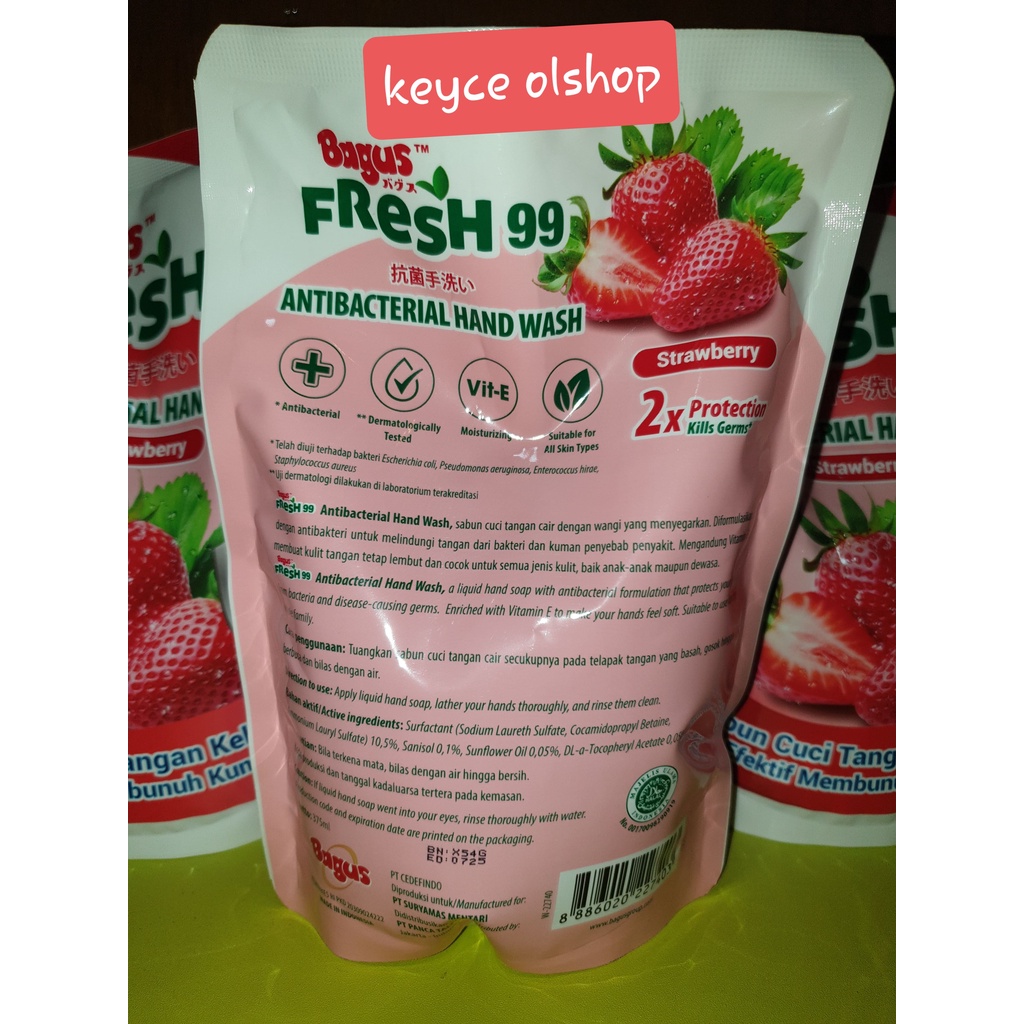 Refill sabun cuci tangan cair keluarga Antibacterial Hand wash Bagus Fresh 375 ML