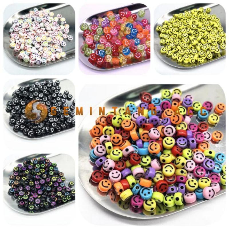 35 Pcs Manik Smile Bulat Mote Smile Emoji Bahan Kerajinan Dan Meronce