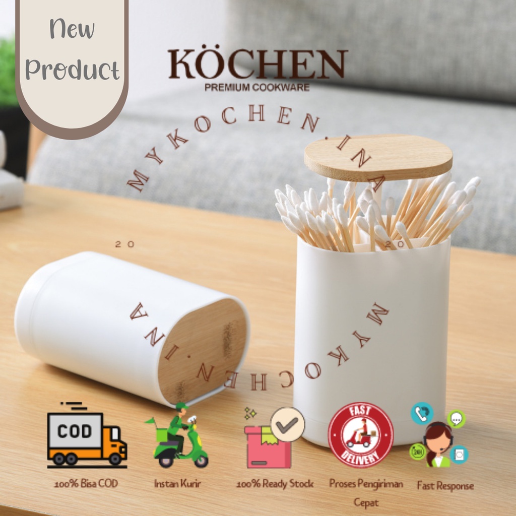 MYKOCHEN.INA Tempat Tusuk Gigi Portable Toothpick Box Aesthetic Estetik Modern Minimalis Dental Floss Cotton Bud Otomatis Lucu Unik Kosmetik Bambu Bamboo