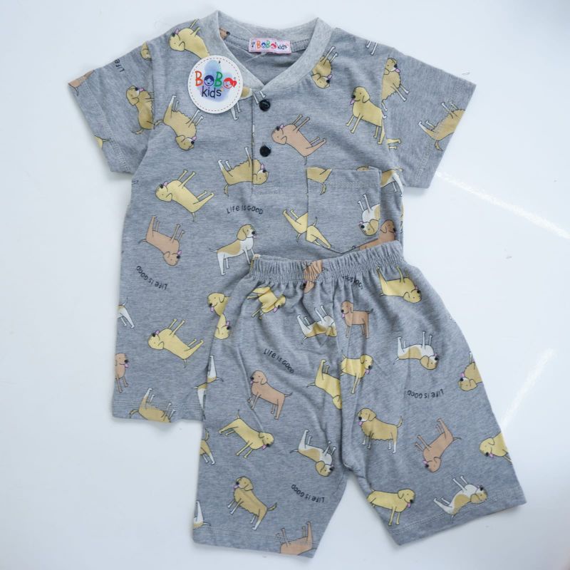 Setelan Anak Laki Laki Baju Pendek Celana Pendek Bobokids Setelan Anak Full Printing 1-5 Tahun