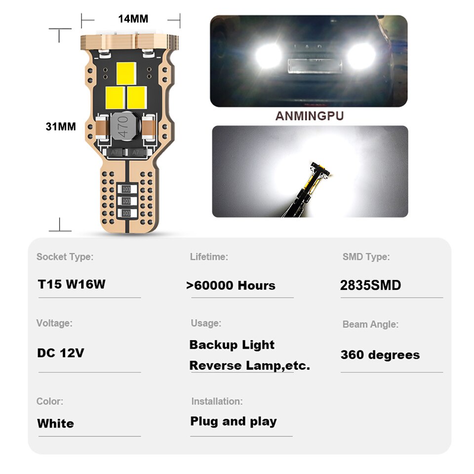 1 PC Lampu Sinyal W16W T15 LED Canbus 2835SMD LED W16W 921 912 Lampu Cadangan Mobil Lampu Mundur Parkir Lampu Putih 12V