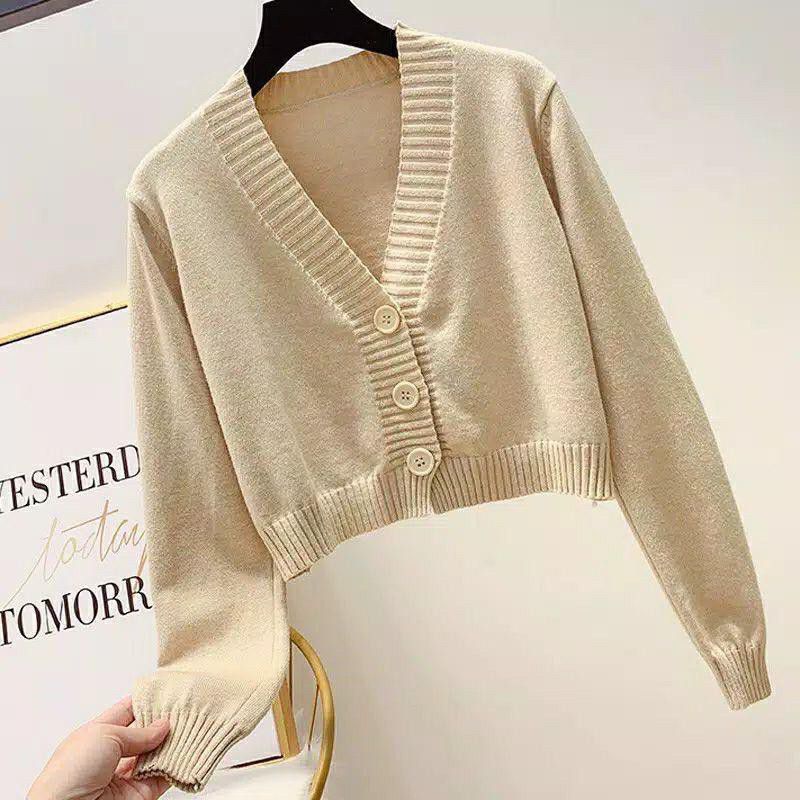 cardigan rajut/crop milenia/rajut bailey-cream