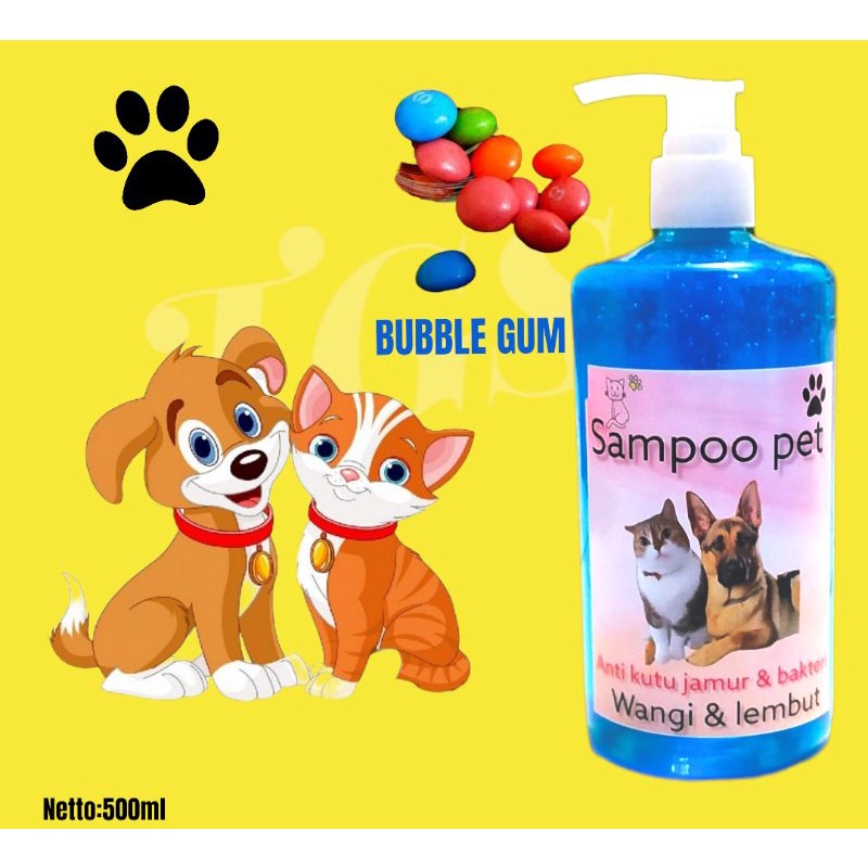 SHAMPOO KUCING ANJING KELINCI MUSANG/ANTI KUTU JAMUR&amp;BAKTERIAL/ANTI FLEA&amp;TICK/SHAMPOO PELEMBUT&amp;PENUMBUH BULU LEBAT. BUBBLE GUM 500ML