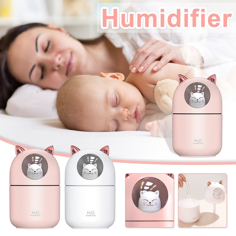 G8A taffware humi humidifier pelembab udara aromatherapy oil diffuser cute cat design 300ml - a205 - pink Or-i