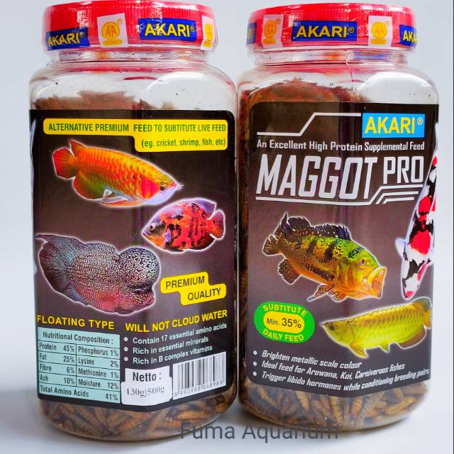 AKARI Maggot Pro 130gr Premium Maggot BSF Kering Pakan Arwana Koi Chana belida Dan semua Ikan predator