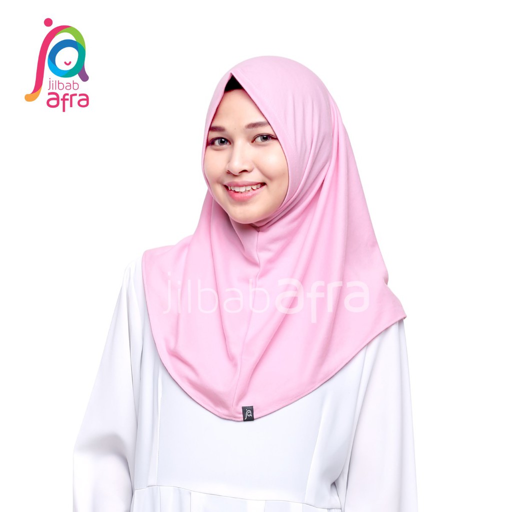 Jilbab Afra Syifa Baby Pink - Bergo Syiria Non Pet - Hijab Instan Bahan Kaos, Adem &amp; Lembut