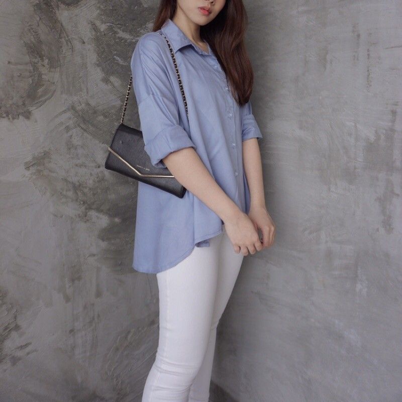 Kemeja wanita oversize linen / Olivia Shirt-Olivia Baby Blue